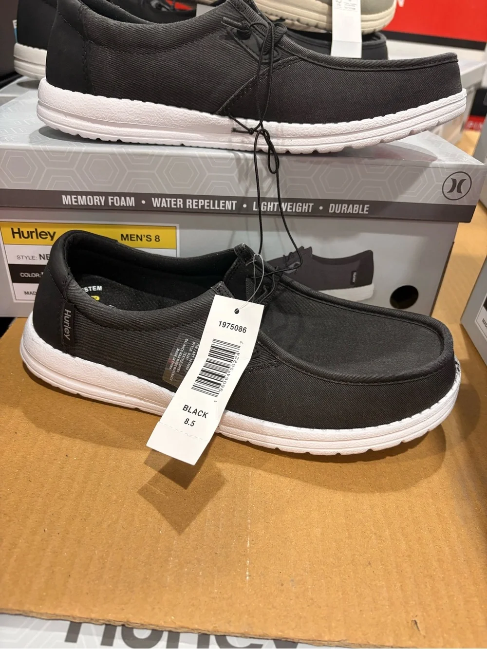 Hurley Black Canvas Slip-On Loafers Nesota lightweight water repellent new